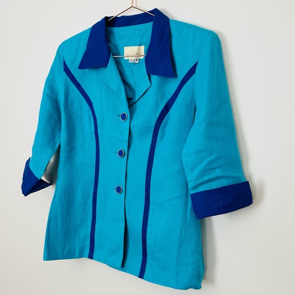 Vintage Hernandez 100% linen button down padded shoulders blazer blouse top - Picture 6 of 8